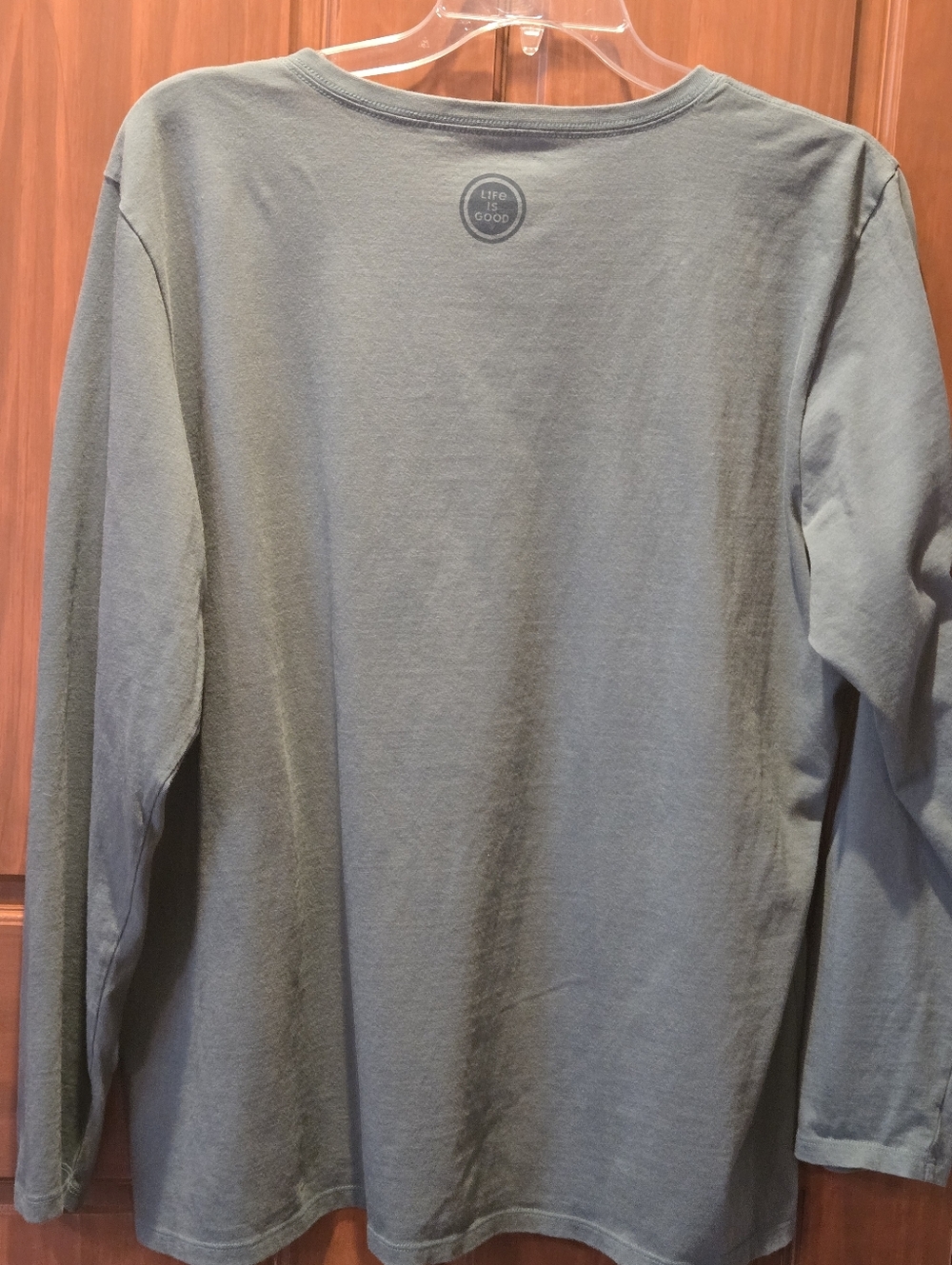Life Is Good Women's Long Sleeve V-Neck Tee in Olive Green with Elephant Graphic - Picture 2 of 7